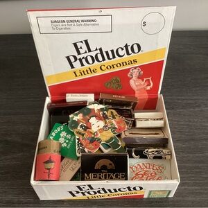 Vintage El Producto Cigar box with 32 Vintage match books.